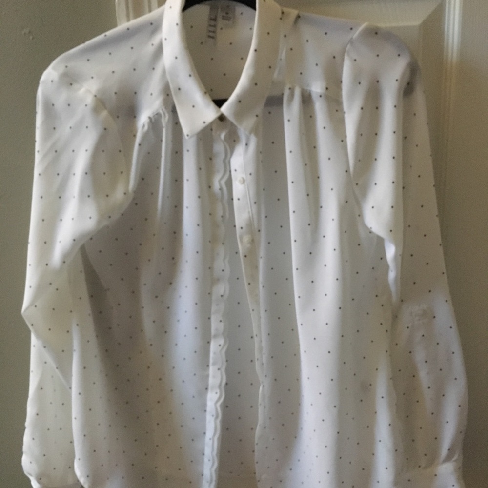 Black-Dotted White Button Down Shirt